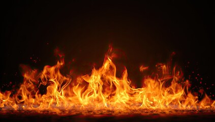 Fiery flames against a dark background