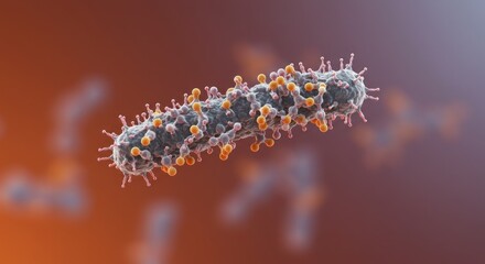 Fototapeta premium Detailed visualization of a microscopic virus with multiple appendages on a colorful gradient