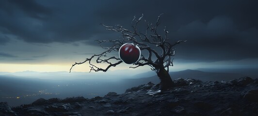 A haunted gothic Miracle fruit perched on a wind-swept hill art,ai generative