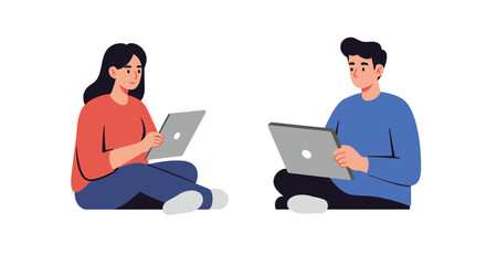 Two People Sitting with Laptops Working Together.
