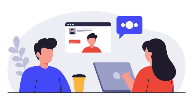 Illustration of People in a Video Conference Meeting.