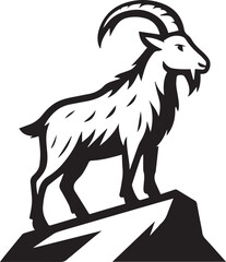 Mountain Goat Vector – Black and White Illustration Standing on Rock with Textured Fur