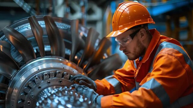 Maintenance technician working on turbine footage