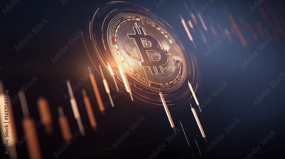 Poster captivating bitcoin icon representing quantum market signal concept with elegant chart displaying ke
