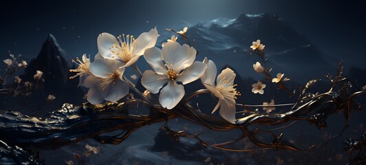A haunted gothic jasmine Flower perched on a wind-swept hill art, generative ai