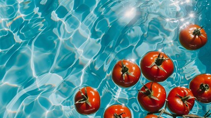 Fototapeta premium Tomatoes Floating in Turquoise Water Macro/水に浮かぶトマトのマクロ8