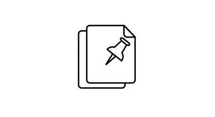 A simple line art icon of a pushpin on two sheets of paper, symbolizing a reminder, note, or office document.