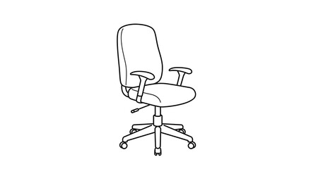 Ergonomic office chair line art illustration. Outline of a swivel task chair for business furniture concepts and workplace design.