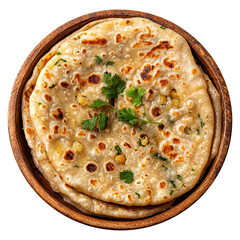 Aloo paratha or flatbread stuffed with spices isolated on transparent background