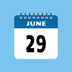 june 29 calendar icon Vector page month design
