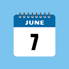 june 7 calendar icon Vector page month design