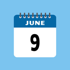 june 9 calendar icon Vector page month design