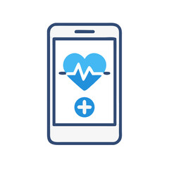 Mobile phone with heart rate application and add symbol icon. Medical monitoring technology for healthcare. Vector illustration