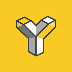 Modern abstract 3D geometric Y shape icon with shaded surfaces and dark outline.