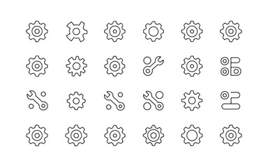 Complete line icon collection for app and system settings, gear, tools, and control