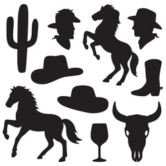 Linocut western boho set vector texture grunge arizona rodeo graphics bull horse snake vector silhouette