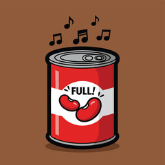 A Cartoon Can of Beans with Musical Notes.