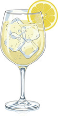 Watercolor illustration of a Gin Fizz cocktail in a tall glass. Cocktail drink watercolor illustration on transparent background.