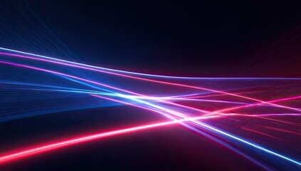 Abstract neon lines crisscrossing in dark space