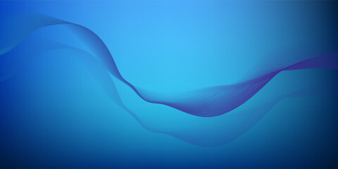 Elegant abstract background with a smooth blue gradient and soft flowing wave lines in shades of purple and blue. The dynamic curves and modern design create a calming yet futuristic visual