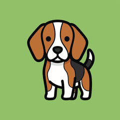Adorable Cartoon Beagle Dog with Brown Black and White Markings.