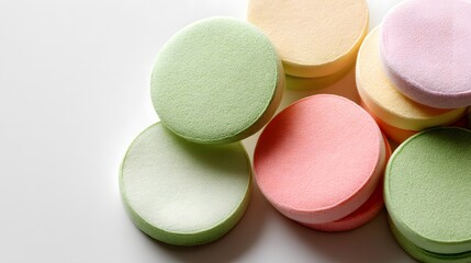 Obraz premium Assorted makeup application sponges in a variety of pastel colors.