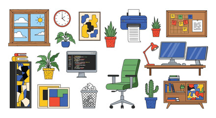 Bright home office setup with computer, plants, window, and desk essentials