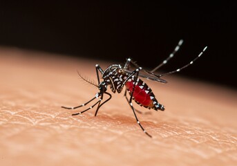 Blood-Fed Aedes Mosquito on Skin