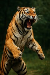 Fototapeta premium Bengal Tiger / Mid-Roar Realistic Portrait