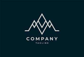 Initial M Mountain Logo, minimalist letter M with muntain design logo, vector illustration