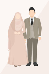 Modern Muslim wedding vector featuring elegant bride and groom in pastel color palette on white background, ideal for Islamic wedding content and design templates