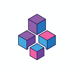 Obraz premium Four Isometric Cubes in a Cluster with Purple Blue and Pink Colors.