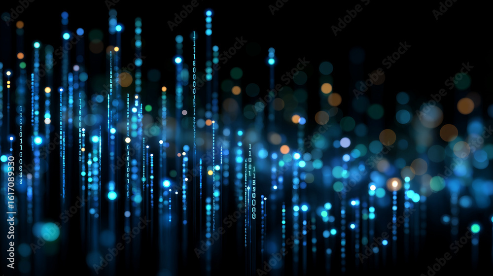 Wall mural digital data streams: an abstract, high-tech representation of data streams, with glowing blue and y