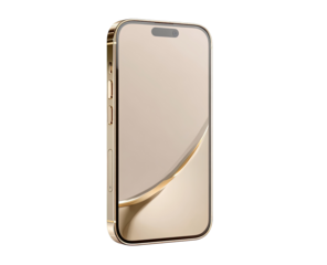 Gold-toned phone case, angled view