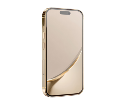 Gold-toned phone case, angled view