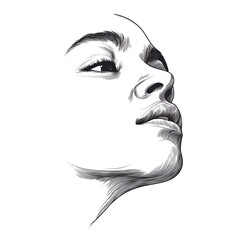Detailed Ink Art: Upward Gaze Profile