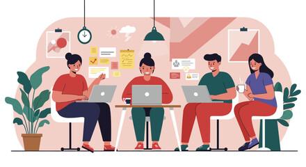 Team of People Working Together with Laptops.