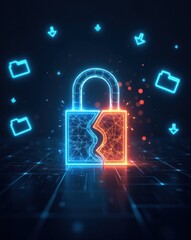 Data Security Lock with Digital Folders Protecting Information Through Cybersecurity and Encryption