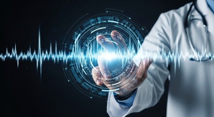 Doctor touching digital electrocardiogram data interface