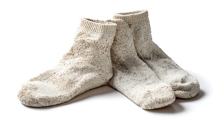 Closeup of Two Wool Socks, Textured Knit Isolated on White Background for Stock