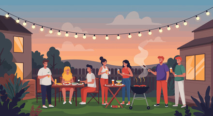 Friends Enjoying a Backyard Barbecue Party Together.