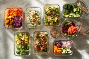 A variety of food in containers on a table