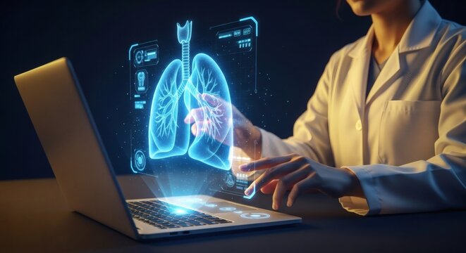 Holographic Lungs Displayed on Laptop