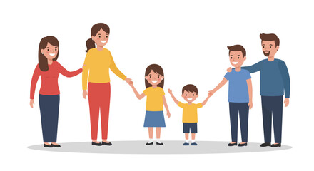 Obraz premium Cartoon Illustration of a Happy Family Holding Hands.