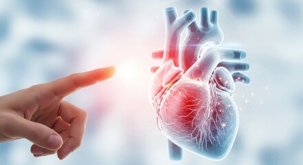 Human hand points at glowing digital heart