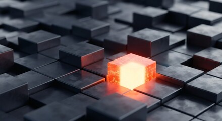 One glowing orange cube among many dark cubes