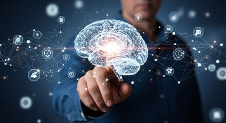 Person interacting with a digital brain network