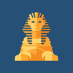 Stylized Golden Egyptian Sphinx with Striped Headdress Illustration.