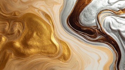 A close up of a gold and silver liquid