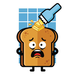 Terrified Toast Character with Butter Being Applied.